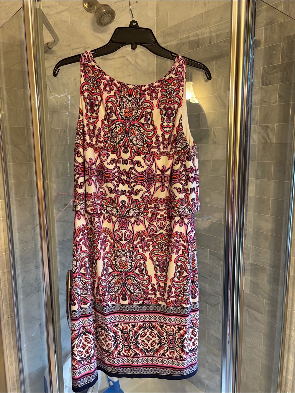Vince Camuto Pink, White & Navy Printed Midi Dress